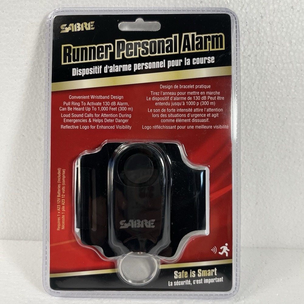 Personal runner Alarm SABRE Wrist Strap 130dB Weatherproof‎ With Reflective Logo